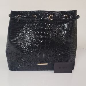 Brahmin Black Croc-Embossed Women's Hobo Bag